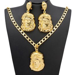 Kettingsets Vintage Jezus Avatar Hanger Oorbellen Persoonlijkheid Hip Hop Mode-sieraden Voor Vrouwen 24K Goud Kleur Dubai Sieraden 240112