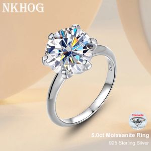 Collier Sparking 5Ct Moisanite Anneaux pour femmes Engagement Band de mariage 925 STERLING Silver Classic Romantic 6 Claws Ring Jewelry Gift