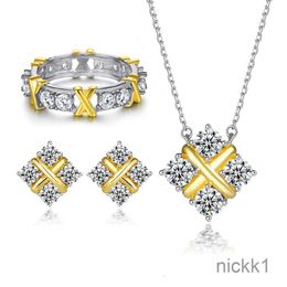 Ketting sterling zilveren sieraden set dames driedelige t star ring s925 letter oorbellen kleine diamanten ketting 9m35