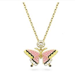 Collier Swarovski Designer De Luxe Mode Femmes Rose Papillon Nouveau Collier Bijoux Avec Chaîne Au Cou Plein Diamant Zircon Autrichien