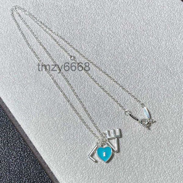 Collier t v or amour coeur en forme d'émail pendentif serrure petite chaîne de collier de luxe pour femmes I8GN