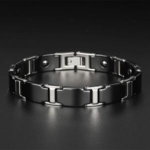 Collier thérapeutique magnétique Bracelet hommes bijoux en acier inoxydable réglable en céramique noire Bracelets pour hommes homme cadeaux d'anniversaire pour lui homme