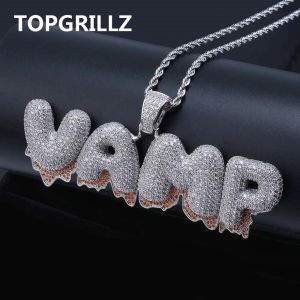 Collier Topgrillz Nom personnalisé Red Drip Blood Bubble Lettres Pendant Colliers Hip Hop Bijoux Hip Hop avec chaîne de tennis CZ 4 mm pour cadeaux