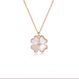 Collier Van-Clef Arpes Designer De Luxe Mode Femmes Magnifique Or Rose Chanceux Quatre Feuilles D'herbe Avec Diamant Blanc Fritillaria S925 Collier En Argent Sterling