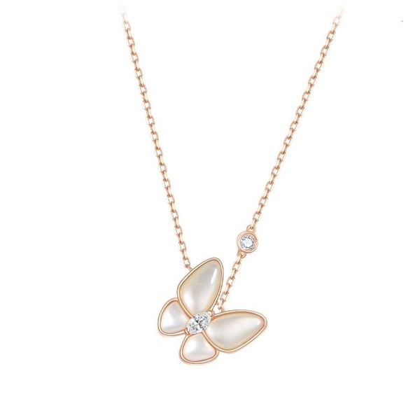 Collier Van-Clef Arpes Designer De Luxe Mode Femmes S925 Pur Argent Blanc Beimu Papillon Collier Spicy Girl Or Rose Simple Polyvalent Collier Chaîne Fée