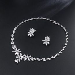 Collier WEIMANJINGDIAN marque nouveauté zircon cubique forme de plante collier et boucle d'oreille ensemble de bijoux de mariage de mariée
