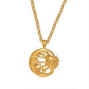 Collier femme nouveau soleil lune combiné avec marque ronde européenne et américaine incrusté de strass pendentif creux chaîne de clavicule bijoux