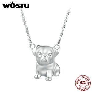 Collier WOSTU 925 en argent Sterling mignon carlin pendentif collier animal de compagnie chien cou chaîne pour les femmes conception originale bijoux fins cadeau d'anniversaire