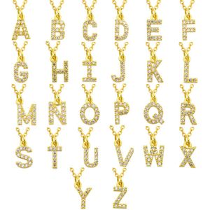 Collares 1 juego 26 piezas AZ 14 K chapado en oro Cubic Zirconia nombre inicial letra encanto collar para mujeres al por mayor