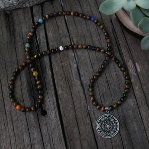 Collares 100% Cuentas Naturales de 8 mm Ojo de Tigre JapaMala 8 Chakras Cuentas Mala Collar de Loto 108 Cuentas Mala con Cuentas Marcadoras Estilo Mantra