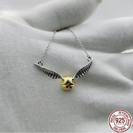 Colliers 100% 925 pur argent vif d'or pendentif collier les reliques de la mort aile charme Quidditch couleur or vif collier
