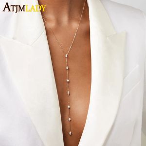 Kettingen 100% 925 Sterling zilveren geometrische verschillende gevormde driehoek ovale cz station linkketens sexy lange y lariat ketting voor vrouwen