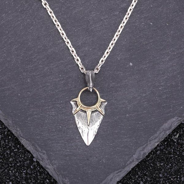 Colliers 100% véritable pendentif tête de flèche en argent sterling, collier de fer de lance avec tête d'aigle et lever de soleil doré pour hommes femmes bijoux