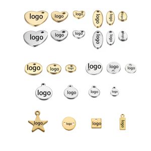 Colliers 100pcs Nom de gravure laser personnalisés Logo en acier inoxydable Tags personnalisés logo personnalisé pour le collier de bricolage Charmes pendant