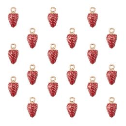 Colliers 100pcs Émail Fruise Charmes de fraises Perles Pénances plaquées d'or clai