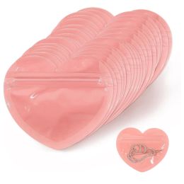Kettingen 100 stks hart sieraden verpakking zakken handgemaakte oorr ketting opslag organizer ritssluiting hersluitbare zak valentijnsijn