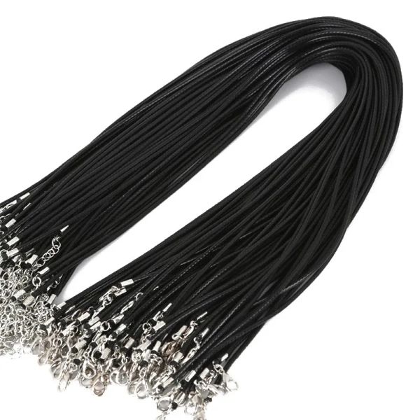 Colliers 100pcs / lot en vrac 12 mm Black Cire en cuir Colliers de serpent Cordon Cordon Chaîne d'extension du fil de câble pour la fabrication de bijoux en gros