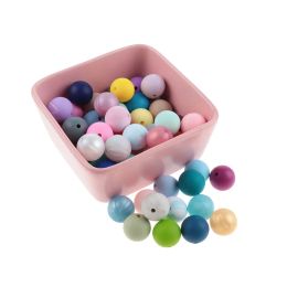 Colliers 100 pièces perles de Silicone 15mm rondes de qualité alimentaire perle de Silicone bébé perles de dentition collier sucette chaîne perles sans BPA bébé marchandises