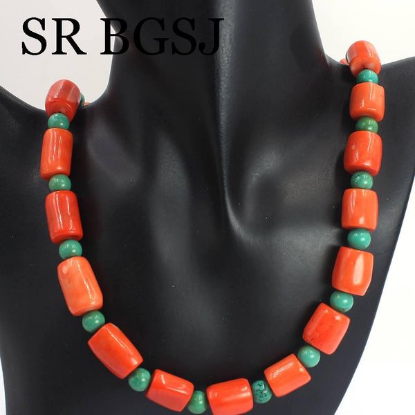 Colliers livraison gratuite 1014mm forme libre Orange corail 8mm vert Turquoise perles brin femmes bijoux collier ras du cou collier 1620