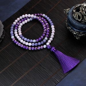 Kettingen 108 Dames Japamala Ketting Paarse kwastje Kralenketting Keizerlijke steen Meditatie Yoga Fontein Voorraad Vrouwelijke sieraden