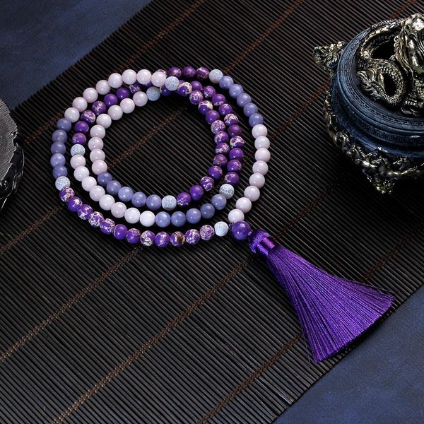 Colliers 108 collier Japamala femme violet gland collier de perles pierre impériale méditation Yoga fontaine Stock bijoux féminins