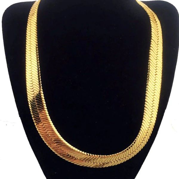 Colliers 10 mm Collier à chaîne à longue chaîne masculine plaqué Gold Herringbone Choker Hip Hop Male Choker Colar Bijoux pour lui 3676 cm