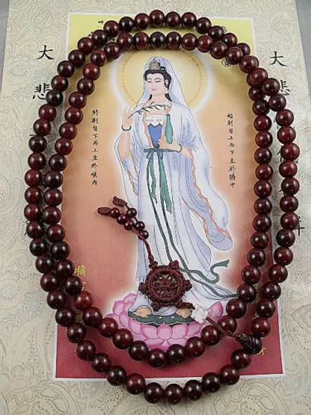 Colliers 10 mm Bouddhisme tibétain 108 Collier de prière de prière en bois de santal rouge 108