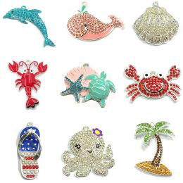 Collares 10pcs/Bag Ocean Theme/Shell/Dolphin/Lobster/Crab/Whale/Squid/Tree/Slipper ... Colgante de verano para un diseño de collar de niños veraniegos
