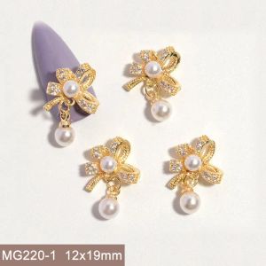 Kettingen 10st Mg220 Boog Rozet Hanger Zirkoon Nail Art Kristallen Parel Sieraden Strass Nagels Accessoires Benodigdheden Decoraties Bedels