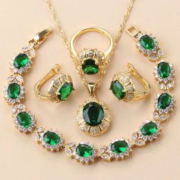 Colliers 11.11 Boucles d'oreilles à clip de vente chaude et collier Green CZ Jewelry Ensembles avec accessoires de mariage luxueux à l'or 18k pour femmes