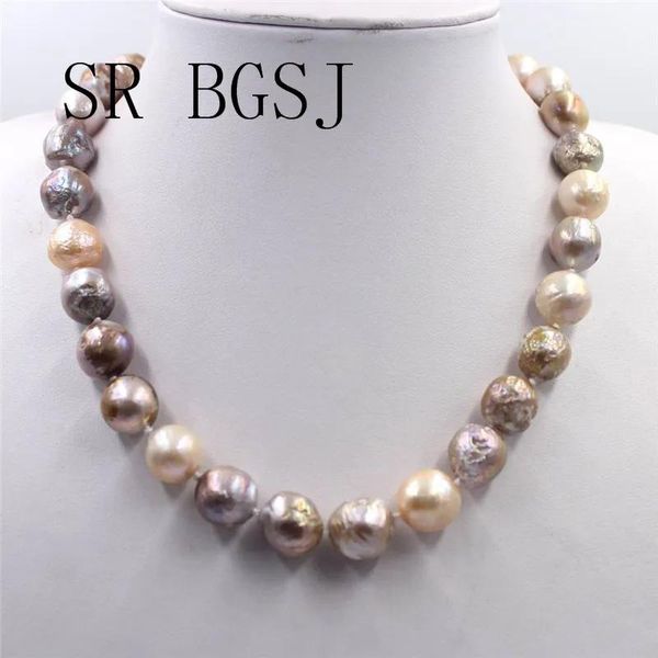 Colliers 1214mm femmes bijoux presque noeud rond Reborn Edsion eau douce grand collier de perles 18