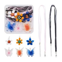 Collares 12 piezas Butterfly de flores Lámparas hechas a mano Pendiente de color mixto Collar orgullza CORD CORMS DIY CLETLACE Joyería Kit