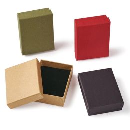 Colliers 12pcs / lot 9x7x3 cm Red Tan Tan Black Olive Cardboard Set Affichage Boîte cadeau d'emballage avec éponge à l'intérieur pour le collier d'anneau