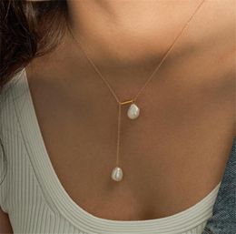Colliers Collier rempli d'or 14K Collier de perles baroques naturelles Y tour de cou pendentifs faits à la main Collier Femme Kolye Boho bijoux pour femmes