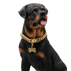 Colliers 14mm lien cubain collier de chien colliers de chaîne de chien collier de chien en or fort en acier inoxydable fournitures pour animaux de compagnie accessoire pendentifs en os