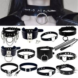 Colliers 1pcs Black Pu Leather Choker Punk Rock Gothic Style Chokers For Women Men Collier Stat Body Bielry