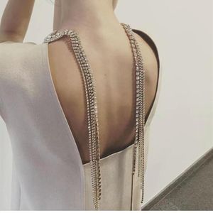 Kettingen 2021 Strass Lange Kwast Terug Ketting Lichaamssieraden voor Vrouwen Sexy Kristal Onregelmatige Open Grote Choker Kraag Ketting