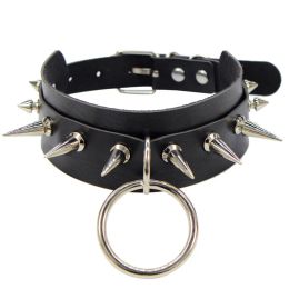 Kettingen 2022 Big Oround Punk Rock Gothic Chokers Kettingen Dames mannen Leer Spike Rivet Stud Collar Choker Ketting Statement Sieraden