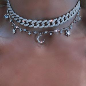 Kettingen 2022 Nieuwe Kerstcadeau Mode-sieraden CZ Station Keten Vonken Bling Moon Star Charm Vrouwen Choker Ketting