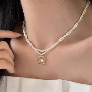 Colliers 2023 New Fashion Kpop Pearl Choker Collier mignon Collier de perle carrée mignonne pour femmes pour femmes bijoux Girl Gift