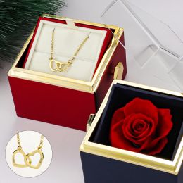 Colliers 2023 NOUVELLE Valentin Eternal Rose Jewelry Ring Box Rotate Wedding Pendant Collier Collier Rangement pour femmes