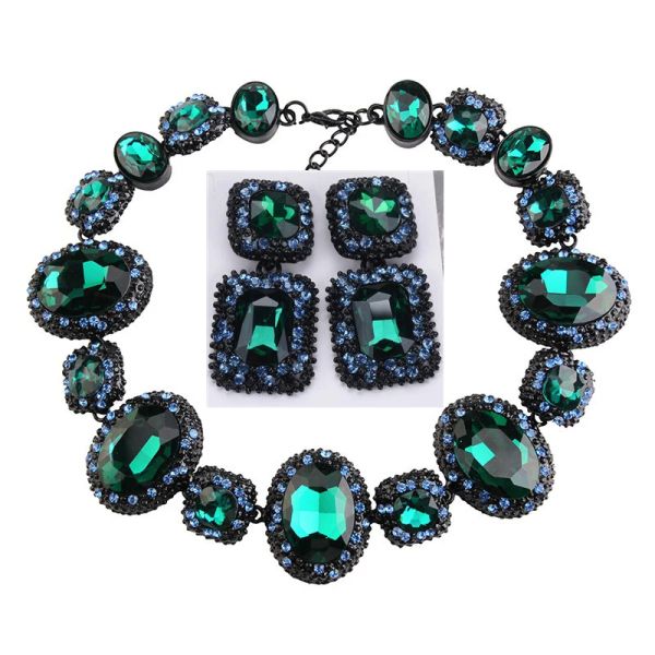 Colliers 2023 Nouveau za rouge vert bleu grand verre en verre Big Collar Choker Collier Femmes Indian State Big Bib Collier Bijoux