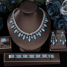 Kettingen 2023 POPULAIRE 4 -PIEBE Cubieke zirkonia druppel gekleurde kristal bruids bruids set dames strass breien ketting sieraden set