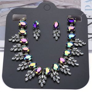 Colliers 2024 Nouveau AB Purple Green Champagne Crystal Rhingestone Stat Collier Choker Collier Femmes Indian Big Bib Collier Bijoux