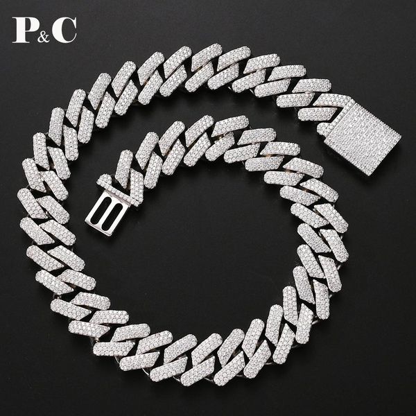 Collares 20mm rombo pesado cubano Chian helado Zircon Punk gargantilla Color plata collar hombres Hip Hop joyería para regalo al por mayor