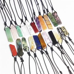 Colliers 20pcs corde noire tissée irrégulière agates bande pierre pendentif guérison cristal quartz pilier collier bijoux femmes hommes