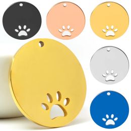 Colliers 20pcs Pet ID Nom Tag rond intérieur ajouré patte de chien en acier inoxydable personnalisé gravé personnalisé chat plaque signalétique pendentif bijoux