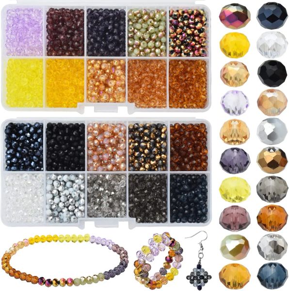 Colliers 3000pcs 4 mm 20Colors en verre à facette en verre rondelle perles d'espaceur en vrac Artisanat pour bricolage