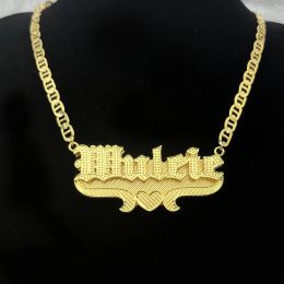 Colliers 3D nom collier personnalisé Double collier personnalisé nom plaqué collier personnalisé collier pour femmes bijoux