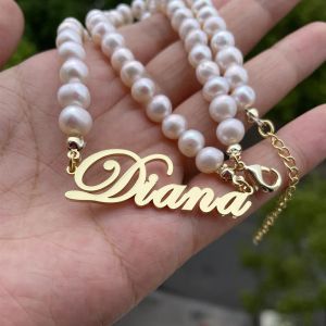 Colliers 3UMeter nom personnalisé collier de perles en acier inoxydable nom pendentif collier femmes personnalisé lettre cadeau d'anniversaire de mariage